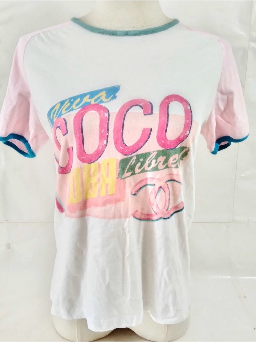 COCO Printed Pink & White Chanel Tee